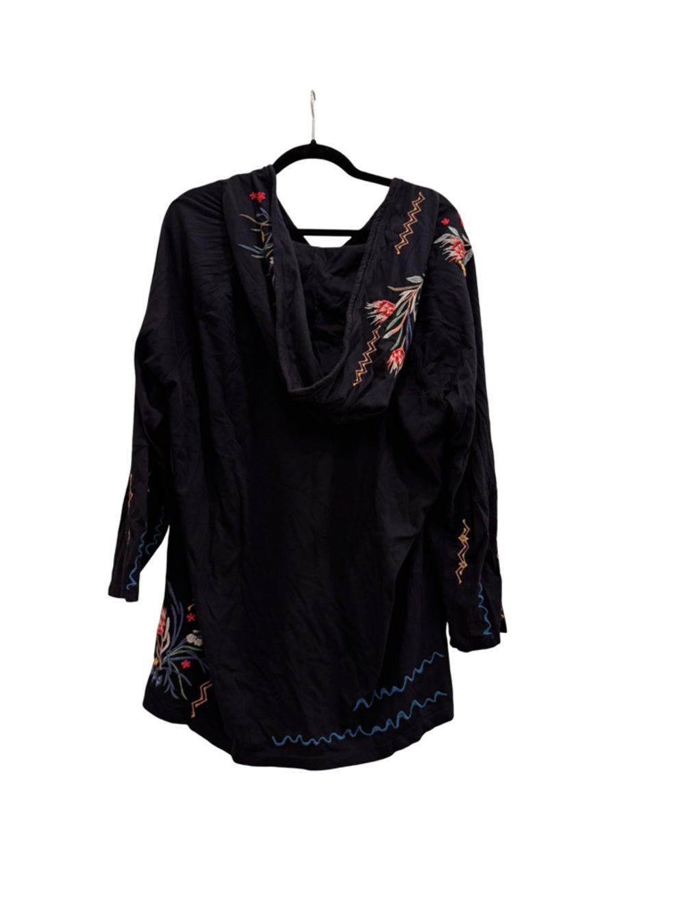 Johnny Was Black V-Neck Tunic with Floral and Geometric Embroidery and hood - Picture 5 of 5